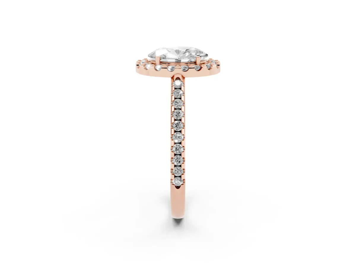Oval Cut Diamond Pavé Halo Ring with Four-Prong Setting Rose gold