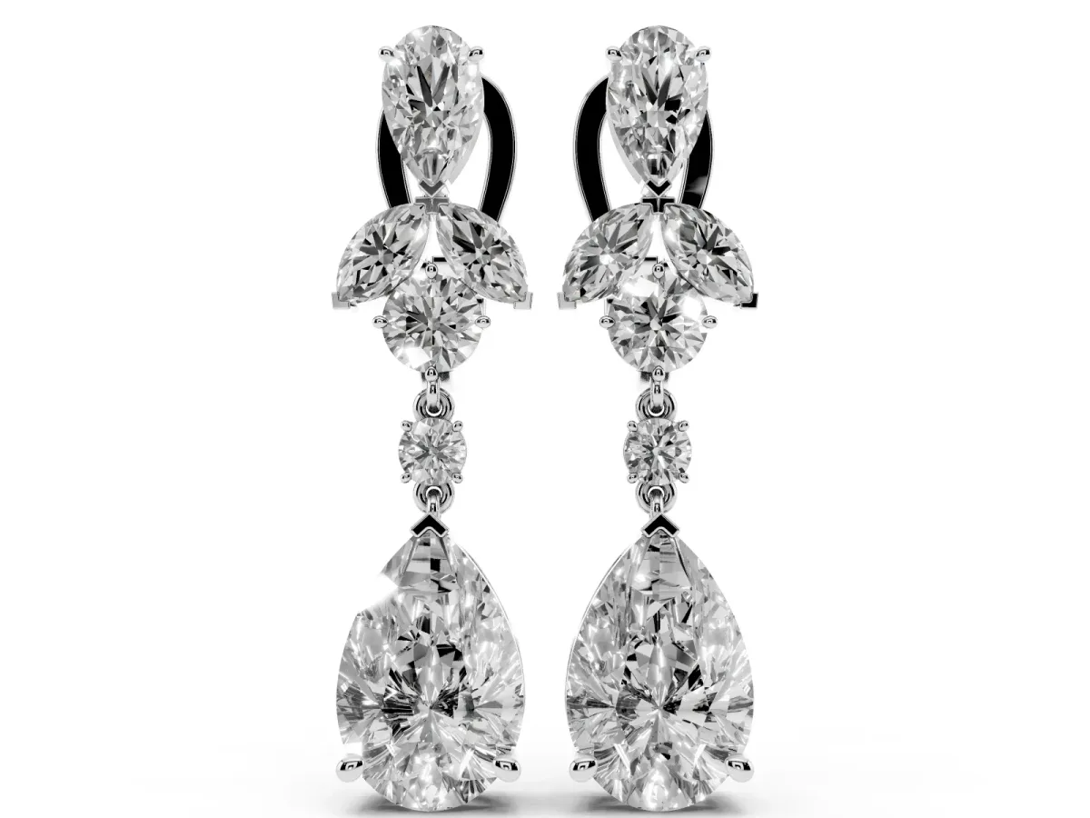 Pear, Marquise and Round Diamond Vancouver Drop Earrings Silver