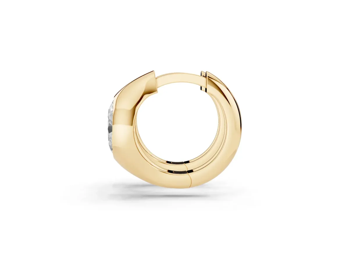 Oval Diamond Framed Huggie Hoop Earrings Yellow gold