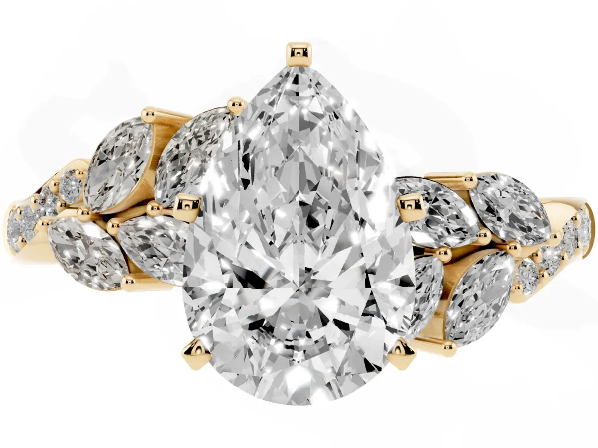 Pear Cut Solitaire Marquise Twist Band with Six-Prong Setting Yellow gold