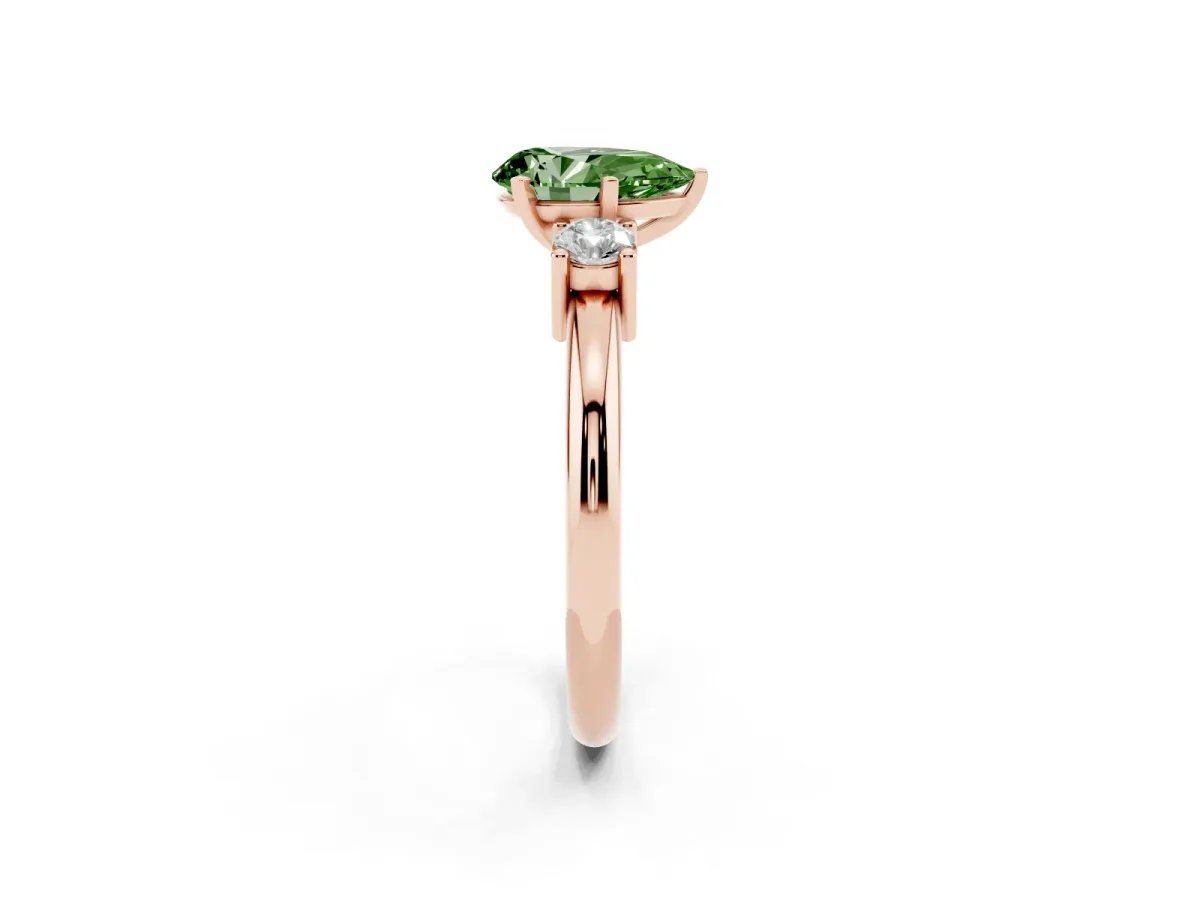 Fancy Green Three-Stone Pear Cut Cut Diamond Solitaire with Prong Setting and Classic Band Rose gold