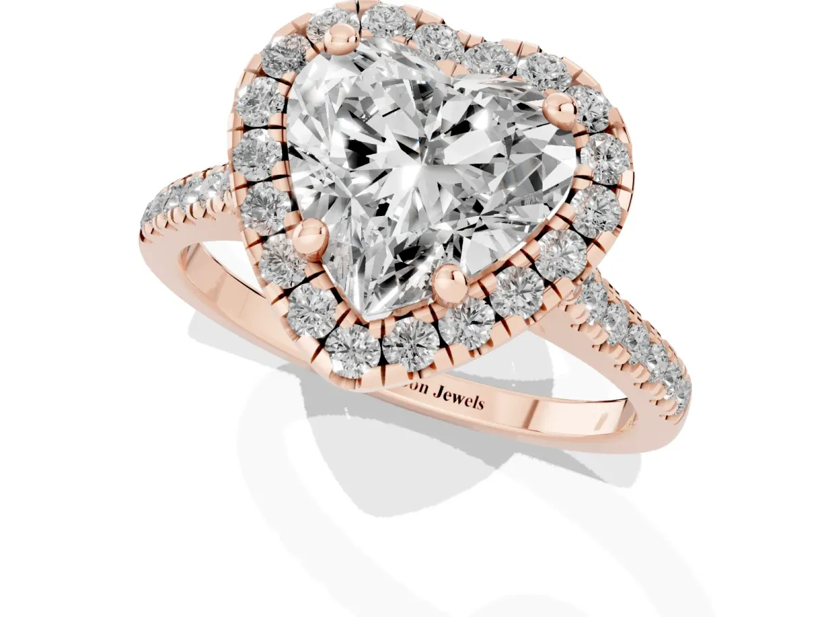 Heart Cut Diamond Cushion Halo Ring with Pavé Band Rose gold