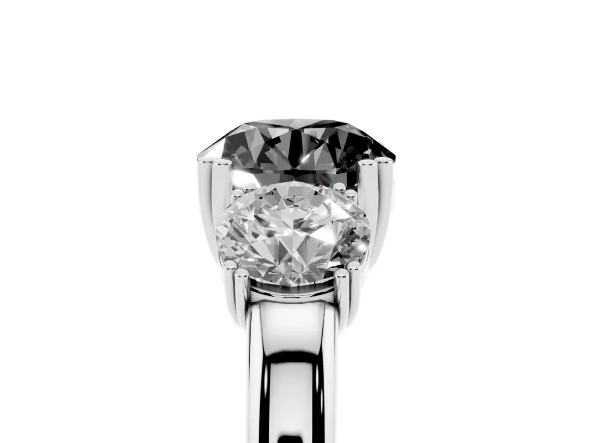 Fancy Black Three-Stone Round Cut Cut Diamond Ring with Channel Set Band and Four-Prong Setting Platinum