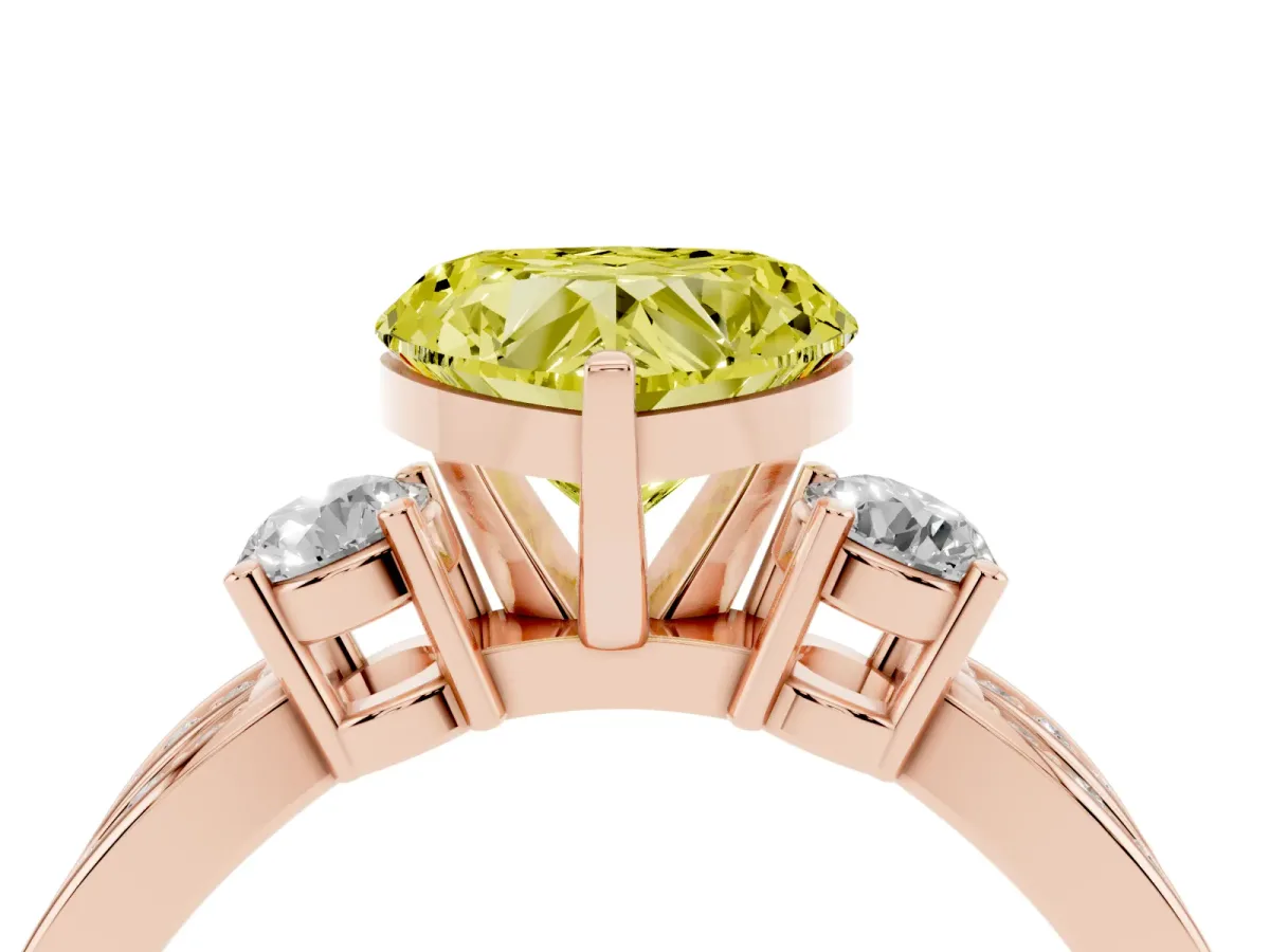 Fancy Yellow Three-Stone Heart Cut Cut Diamond Twist Band with Prong Setting Rose gold