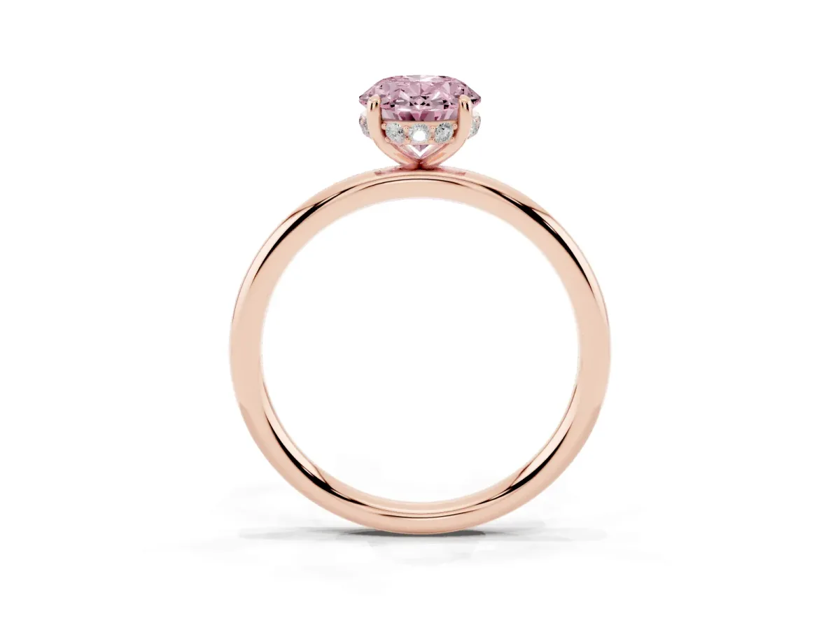 Fancy Pink Oval Cut Solitaire Diamond Ring with a Classic Band and Four-Prong Setting Rose gold