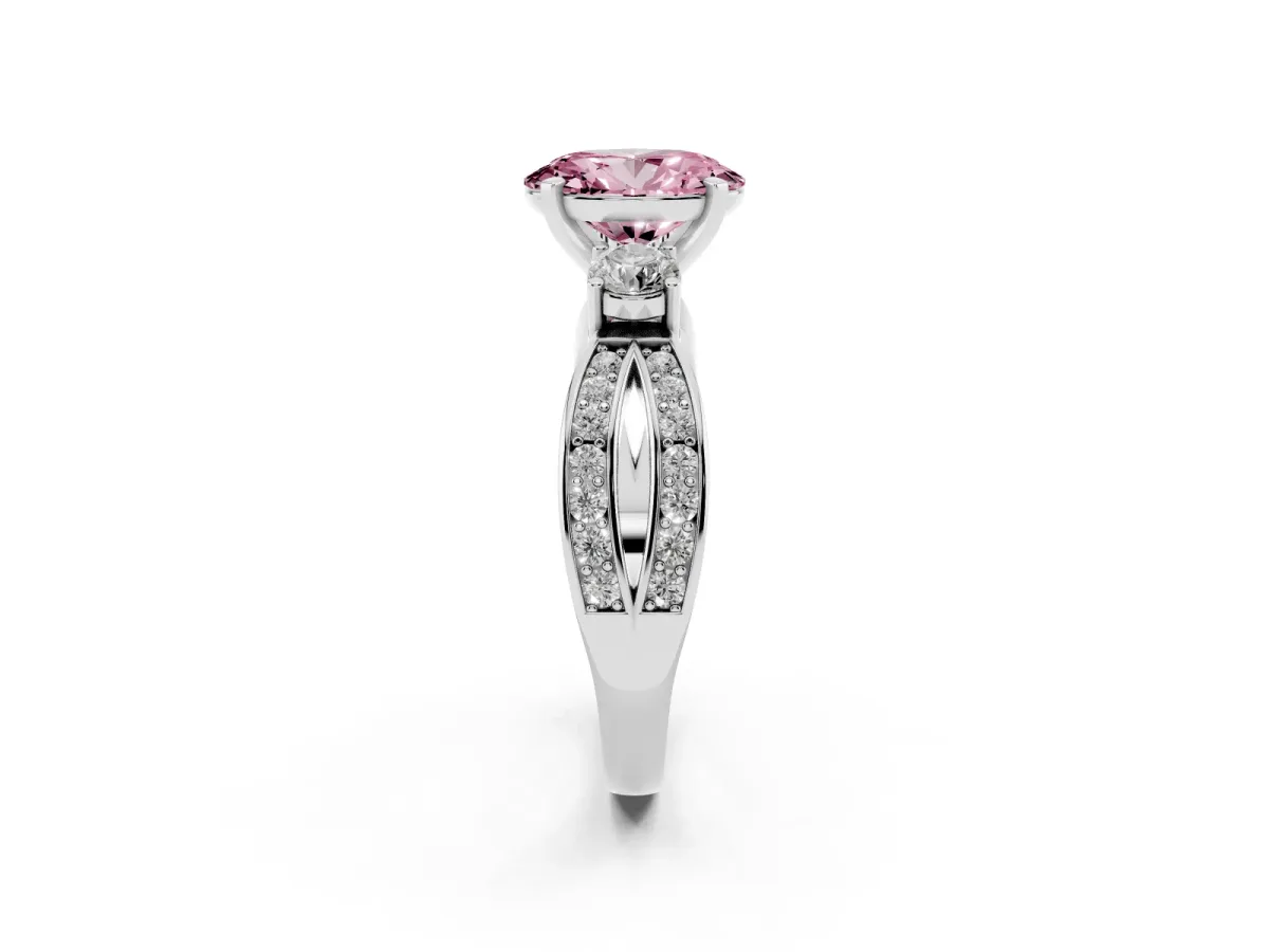 Fancy Pink Three-Stone Oval Cut Cut Diamond Twist Band with Prong Setting Platinum