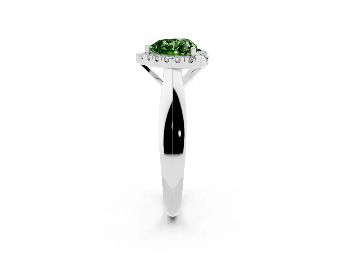 Fancy Green Heart Cut Cut Halo Solitaire Engagement Ring with Square Band and Four-Prong Setting Silver