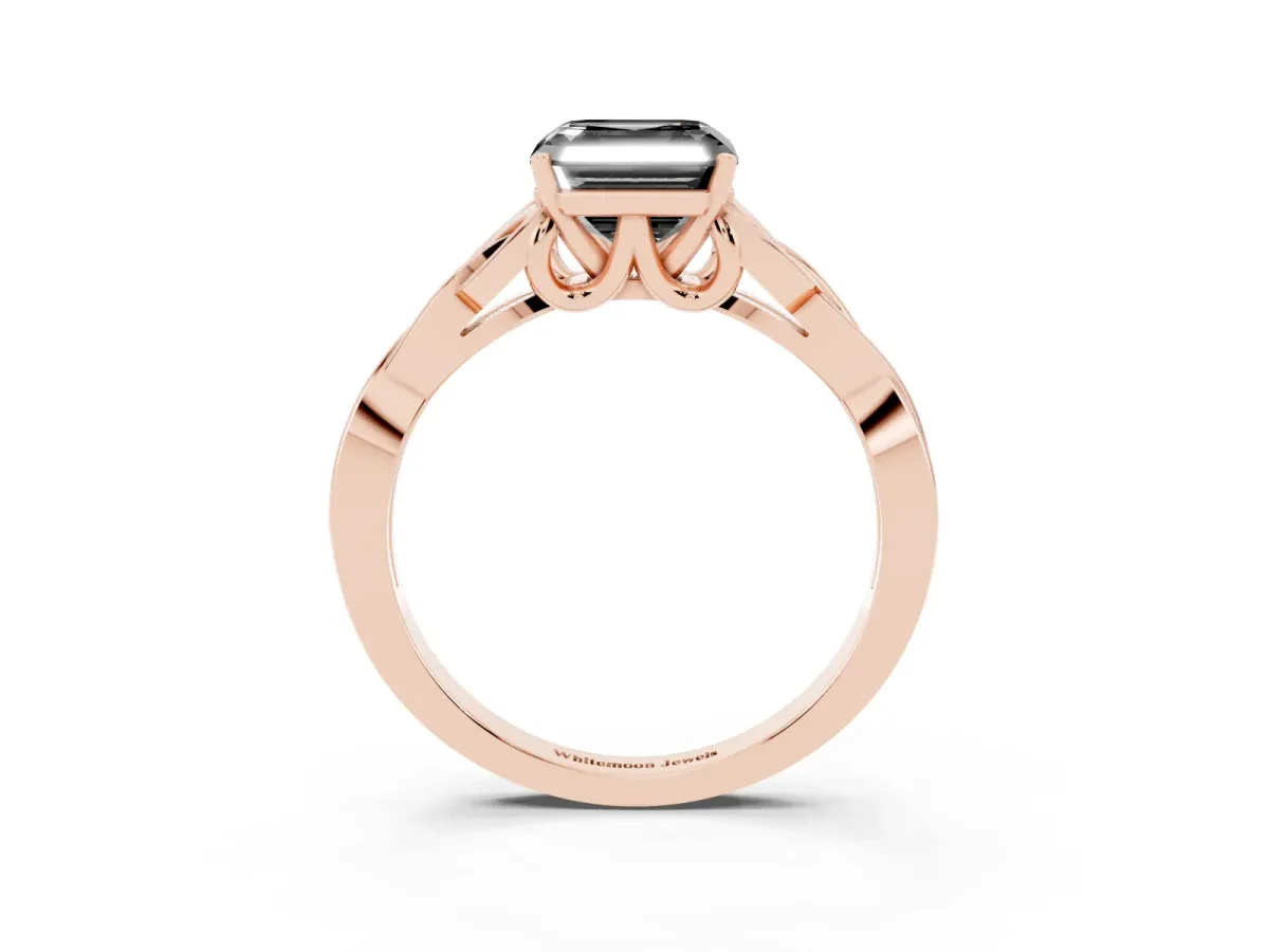 Fancy Black Asscher Cut Diamond Solitaire Engagement Ring with Celtic Knot Band and Four-Prong Setting Rose gold