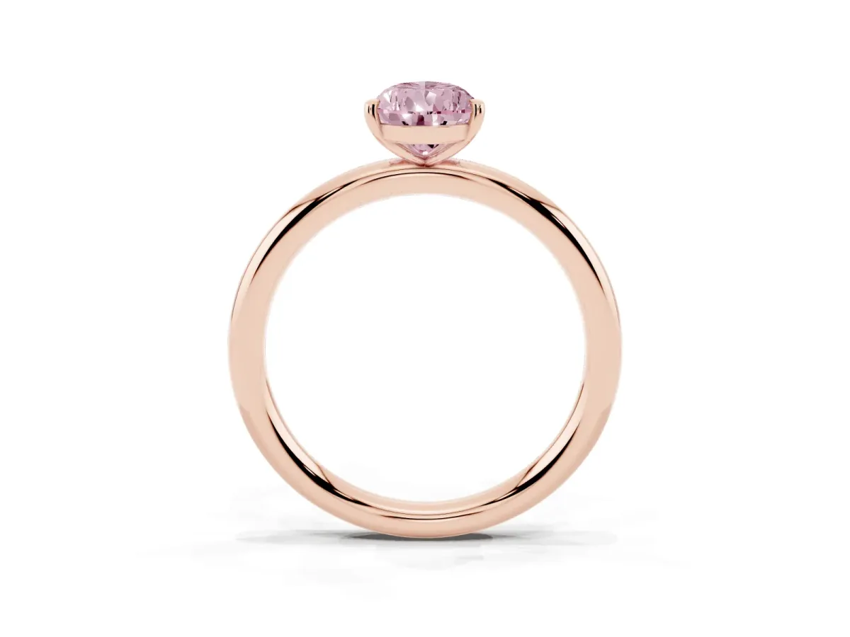 Fancy Pink Pear Cut Solitaire Diamond Ring with Four-Prong Setting on a Plain Band Rose gold
