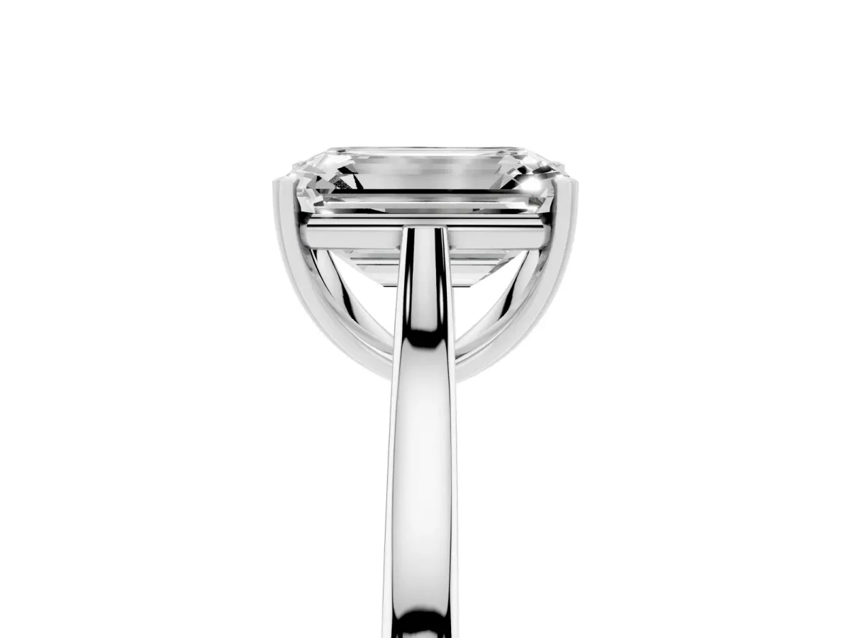 Emerald Cut Solitaire Heart Prong Engagement Ring with Tapered Band White gold