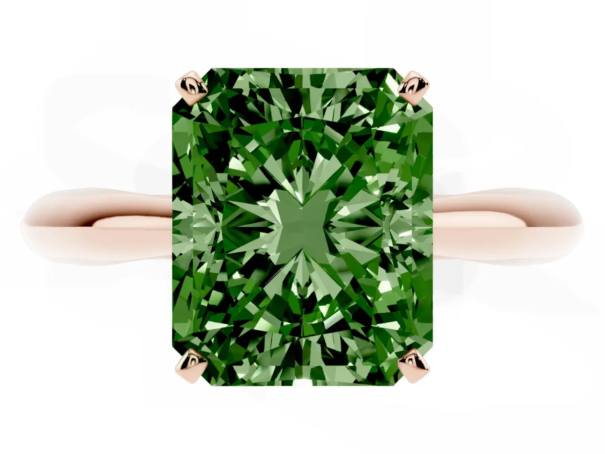 Fancy Green Radiant Cut Diamond Solitaire Engagement Ring with Cathedral Setting and Four-Prong Mount Rose gold