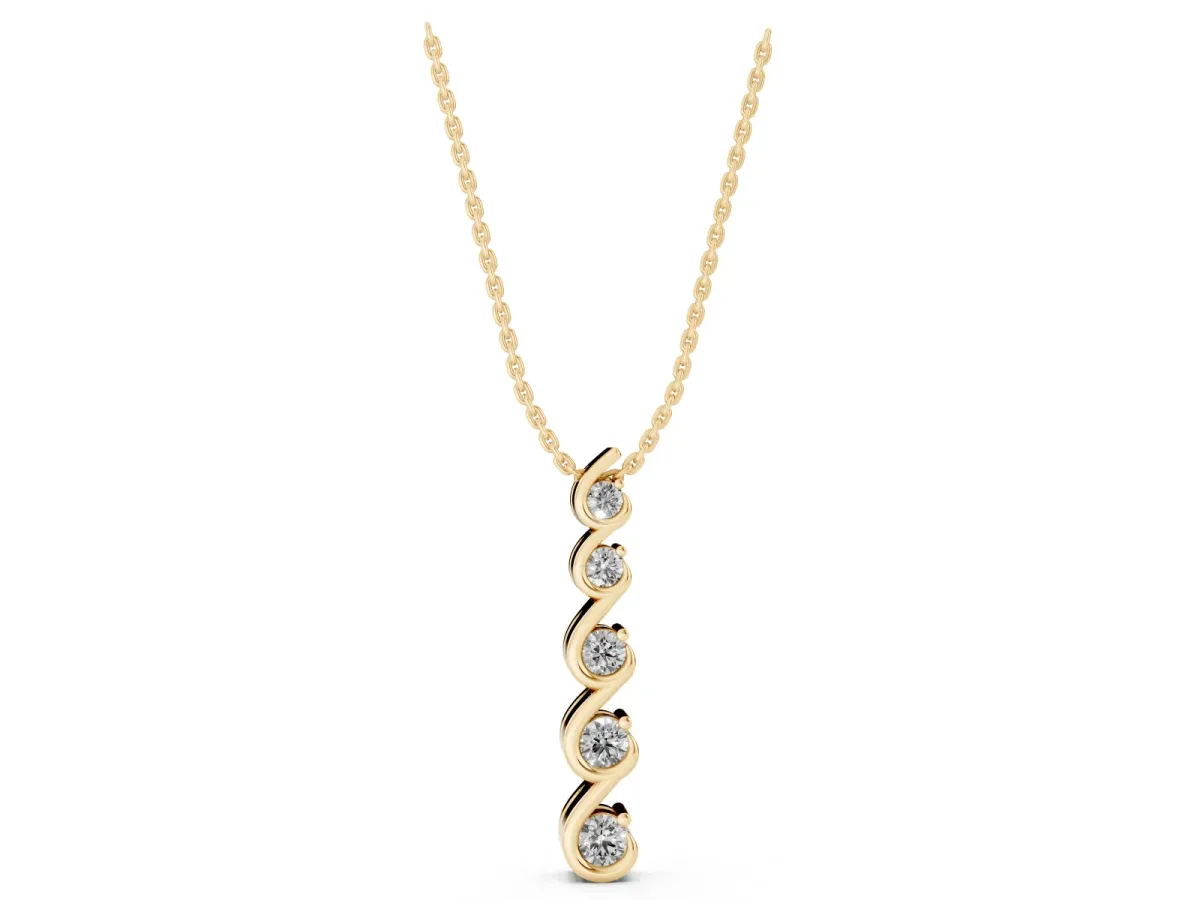 Round Diamond S-Curve Prong Pendant Yellow gold