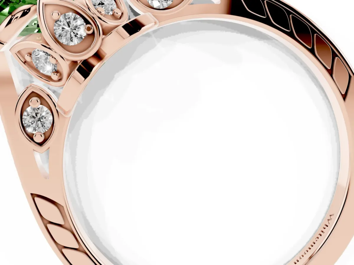 Fancy Green Heart Cut Cut Cathedral Pave Diamond Engagement Ring with Six-Prong Setting Rose gold