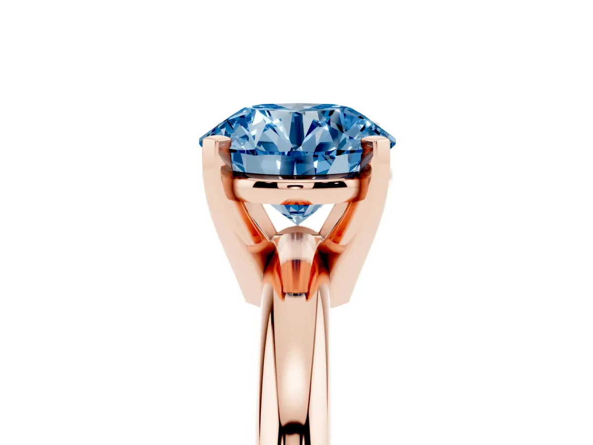 Fancy Blue Round Cut Diamond Solitaire Engagement Ring with Round Band and Four-Prong Setting Rose gold