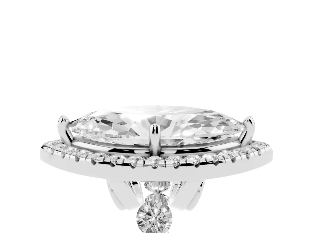 Marquise Cut Halo Pavé Diamond Engagement Ring with Four-Prong Setting Silver