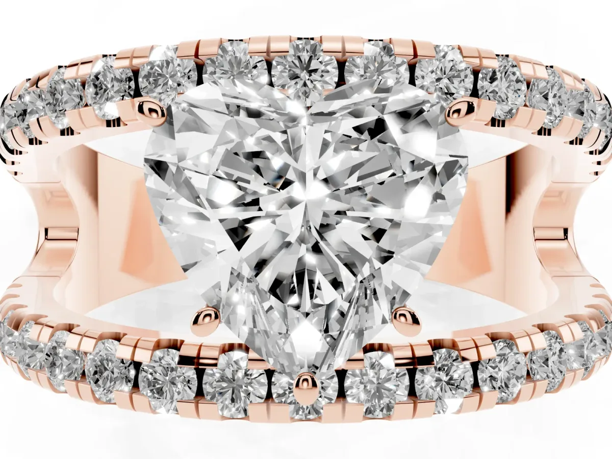 Heart Cut Solitaire Split Shank Pave Diamond Ring Rose gold
