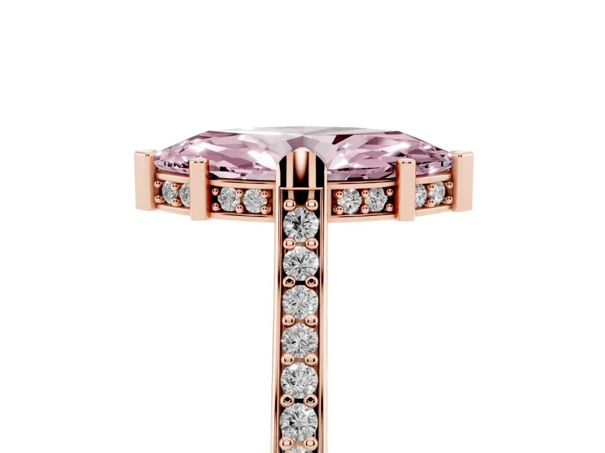 Fancy Pink Marquise Cut Solitaire Diamond Ring with Channel Set Band and Bezel Prong Setting Rose gold