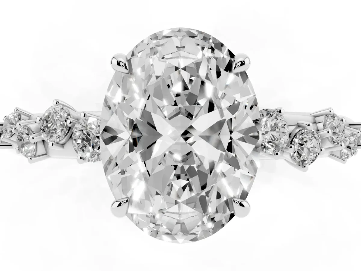 Oval Cut Diamond Cluster Prong-Set Solitaire Ring Silver