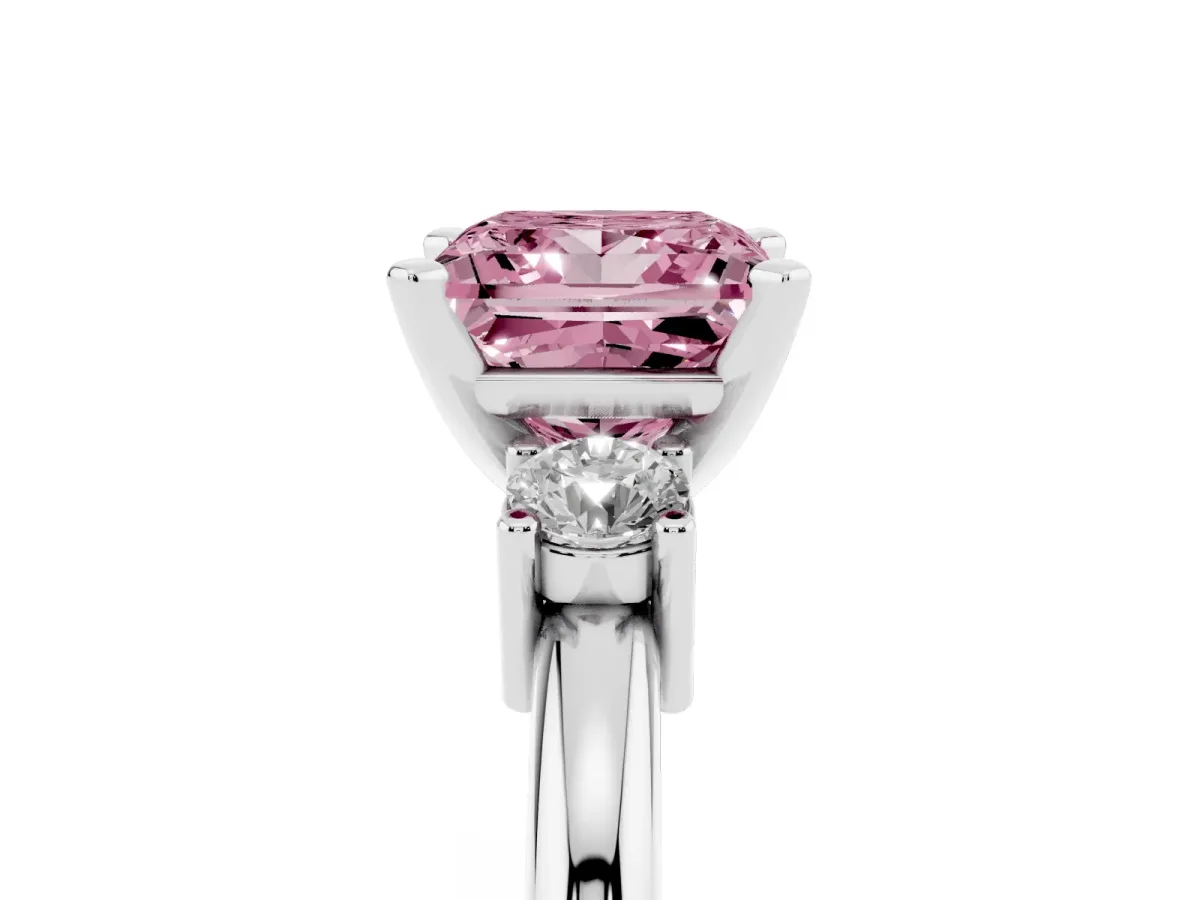 Fancy Pink Three-Stone Princess Cut Cut Diamond Solitaire with Prong Setting and Classic Band Silver