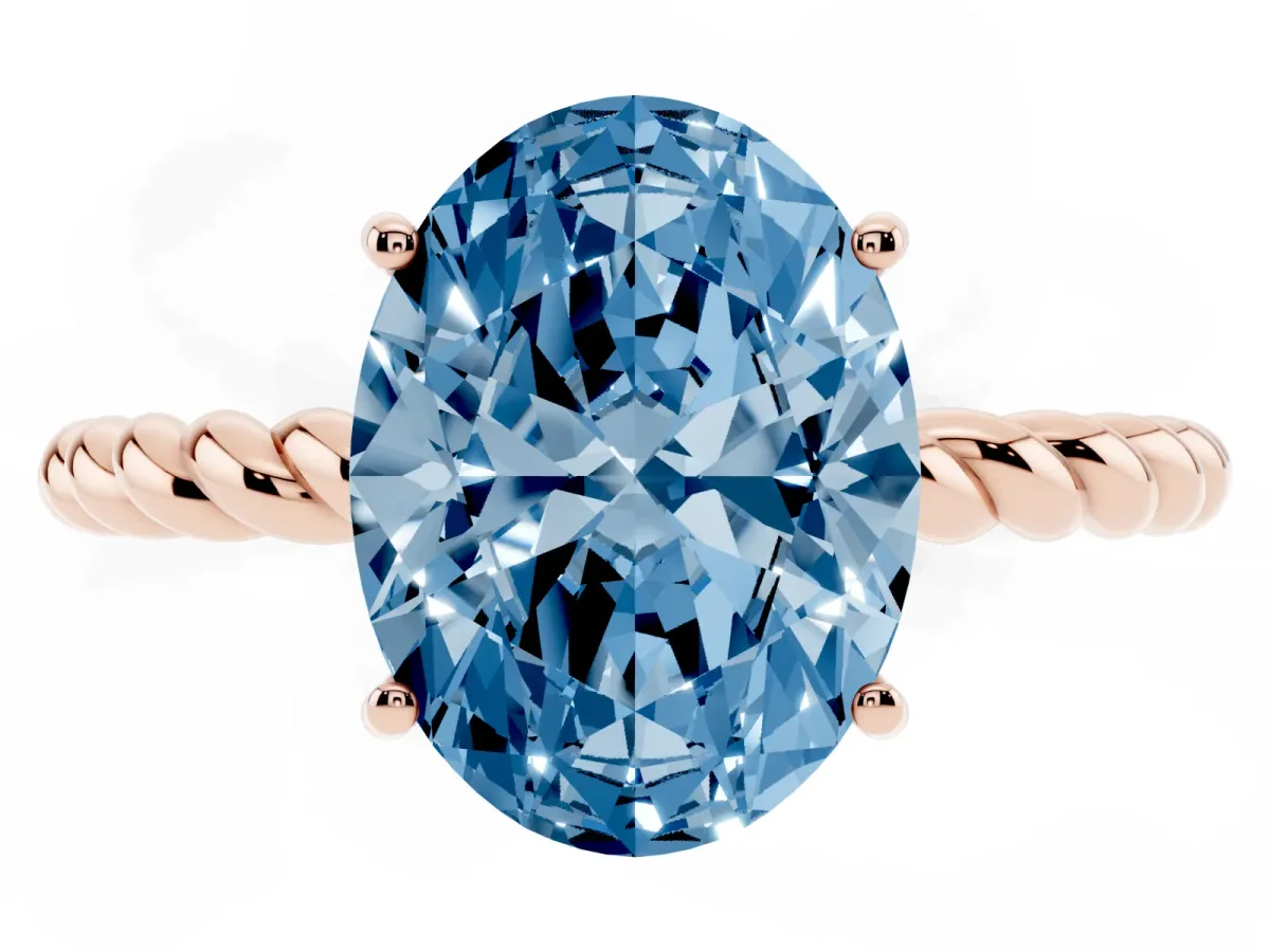 Fancy Blue Oval Cut Solitaire Twist Band Ring with Four-Prong Setting Rose gold