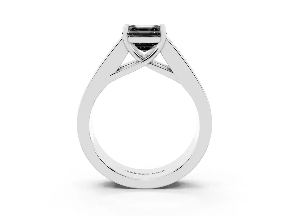 Fancy Black Asscher Cut Cut Channel Set Solitaire Ring with Four-Prong Setting White gold