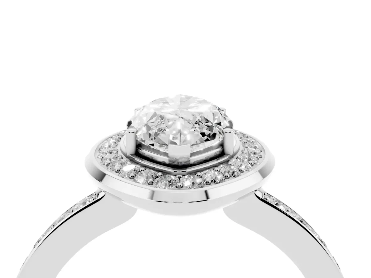 Marquise Cut Diamond Halo Ring with Bezel Frame and Pavé Band Silver