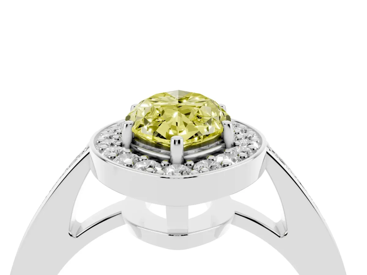Fancy Yellow Marquise Cut Halo Pavé Diamond Engagement Ring with Bezel Setting Silver