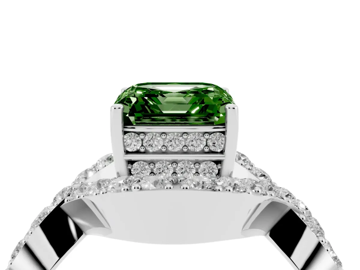 Fancy Green Asscher Cut Solitaire Twist Band Pavé Diamond Engagement Ring Silver