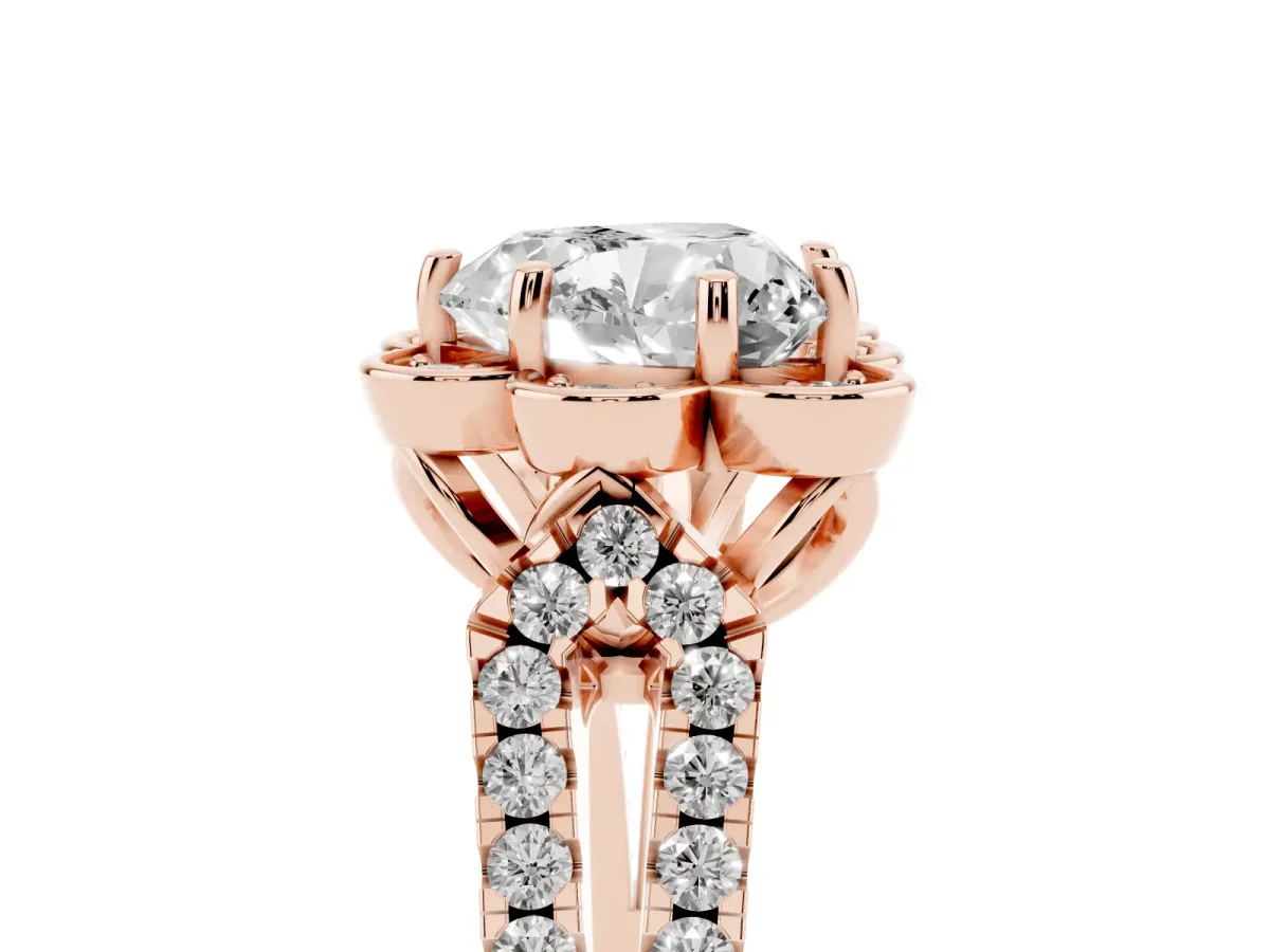Heart Cut Halo Diamond Floral Split Shank Engagement Ring Rose gold