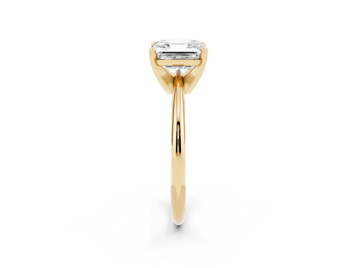 Asscher Cut Cut Solitaire Ring with Four-Prong Setting on a Classic Band Yellow gold
