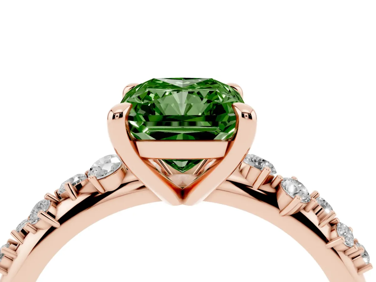 Fancy Green Radiant Cut Cut Diamond Vine Band with Four-Prong Setting Rose gold