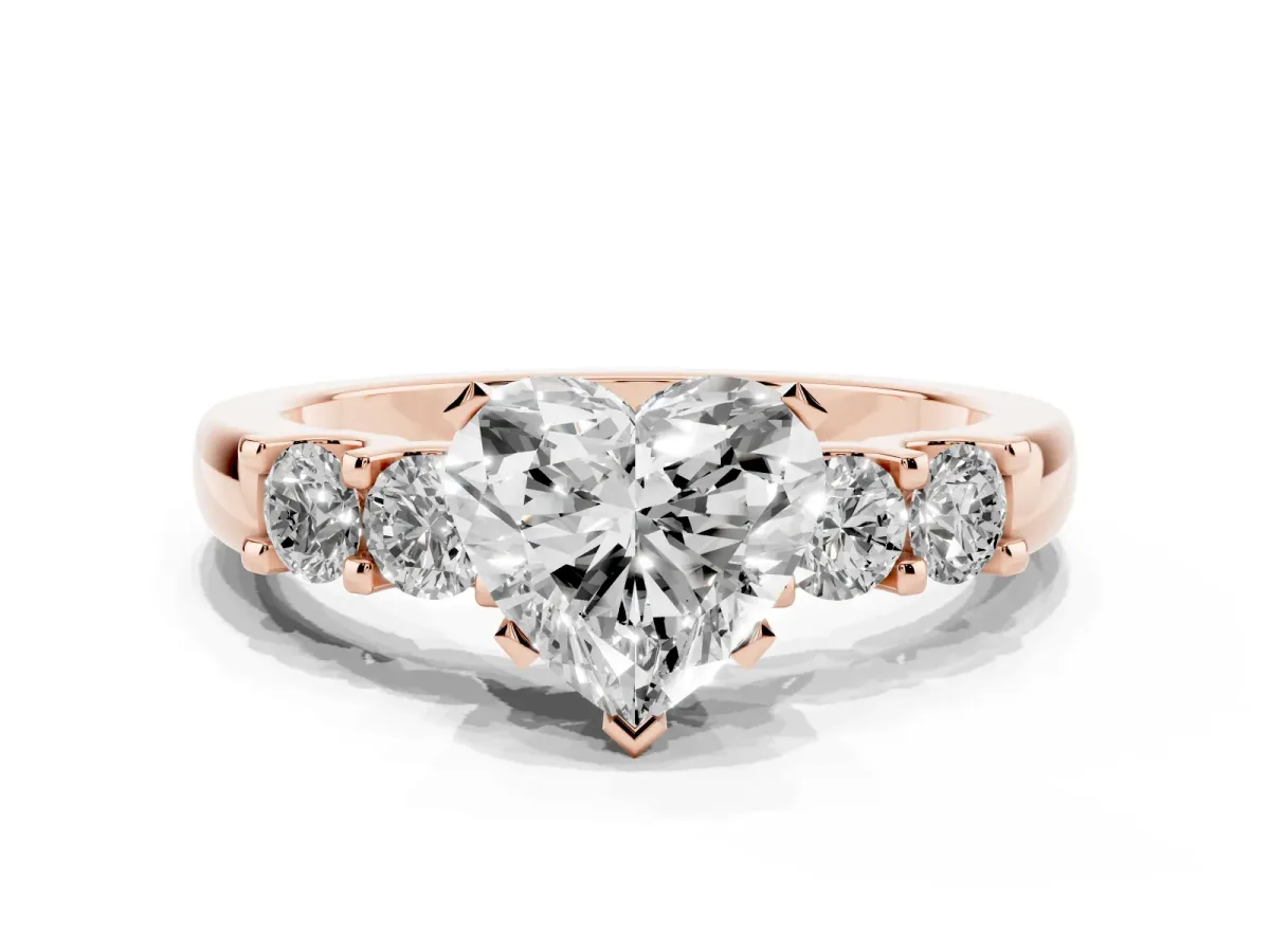 Heart Cut Brilliant Cut Diamond Five-Stone Prong Set Engagement Ring with Channel Band Rose gold