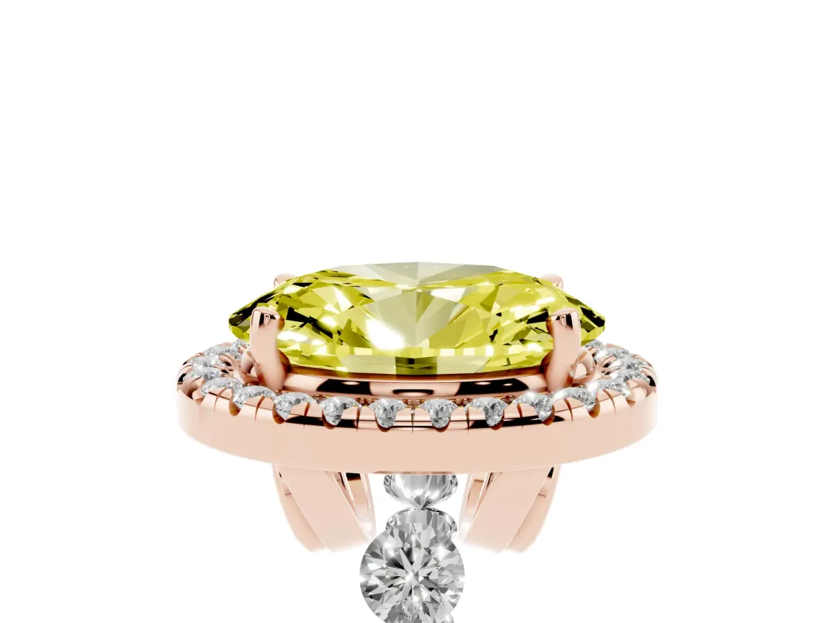 Fancy Yellow Oval Cut Halo Pavé Diamond Engagement Ring with Four-Prong Setting Rose gold