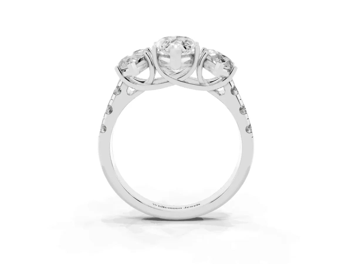 Three-Stone Marquise Cut Diamond Pavé Band with Prong Setting Platinum