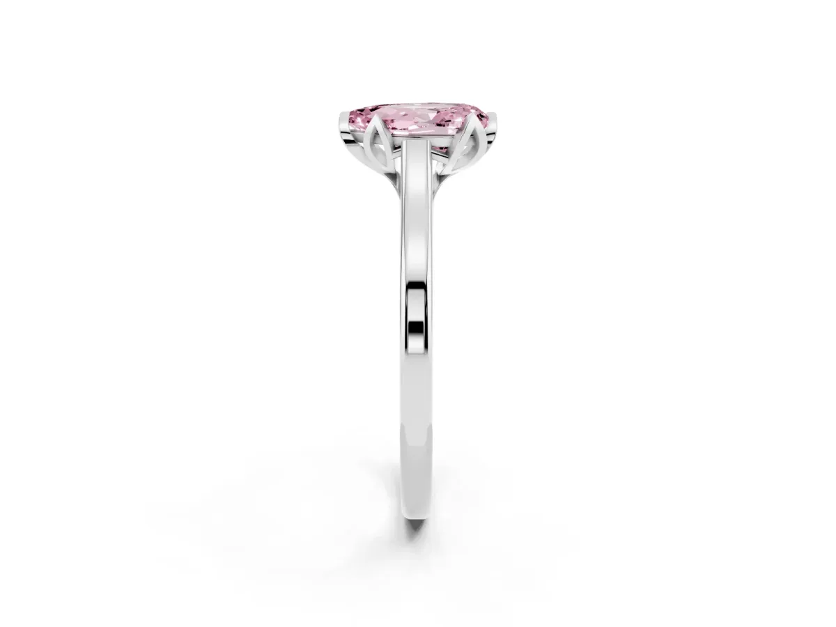 Fancy Pink Pear Cut Diamond Solitaire Ring with Flower Prong Setting and Classic Band Silver