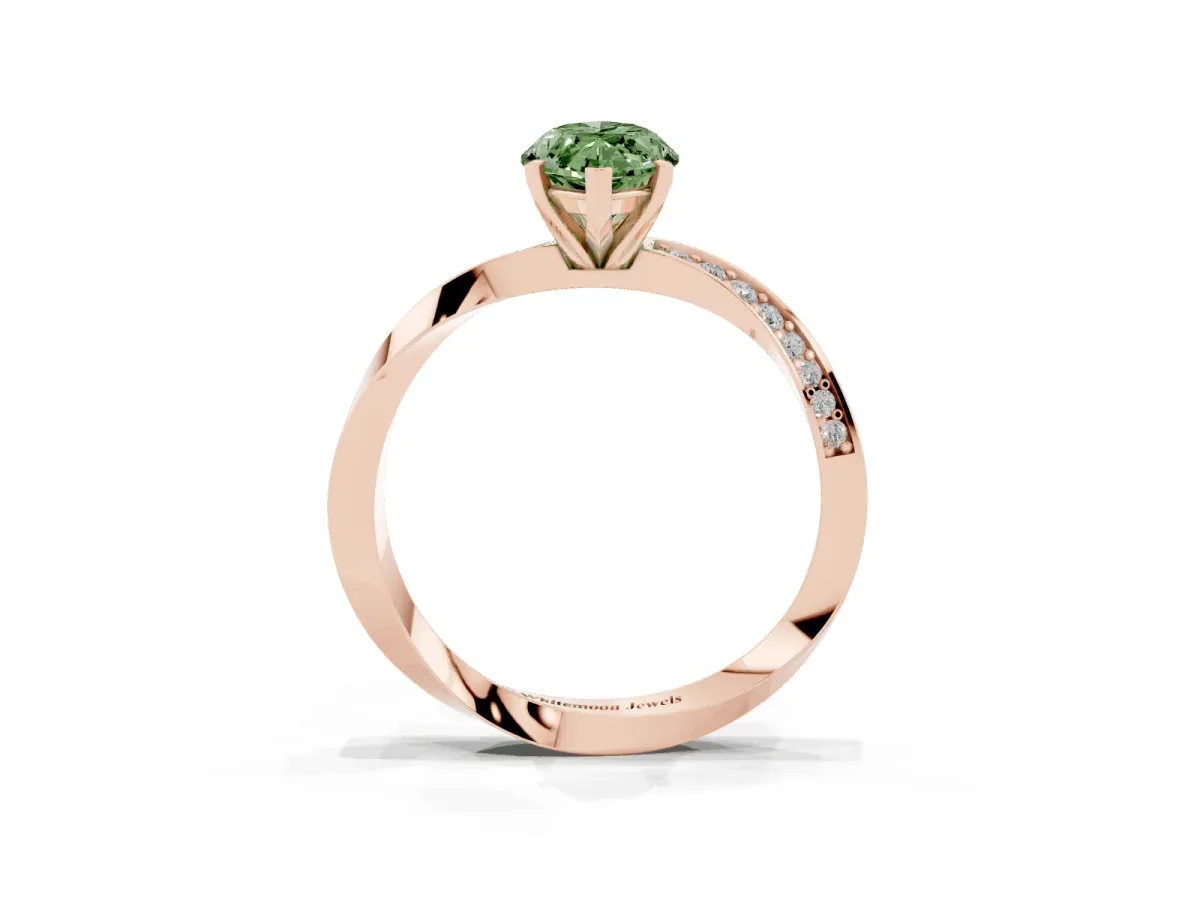 Fancy Green Marquise Cut Diamond Engagement Ring with Side Stone Accents and Four-Prong Setting Rose gold