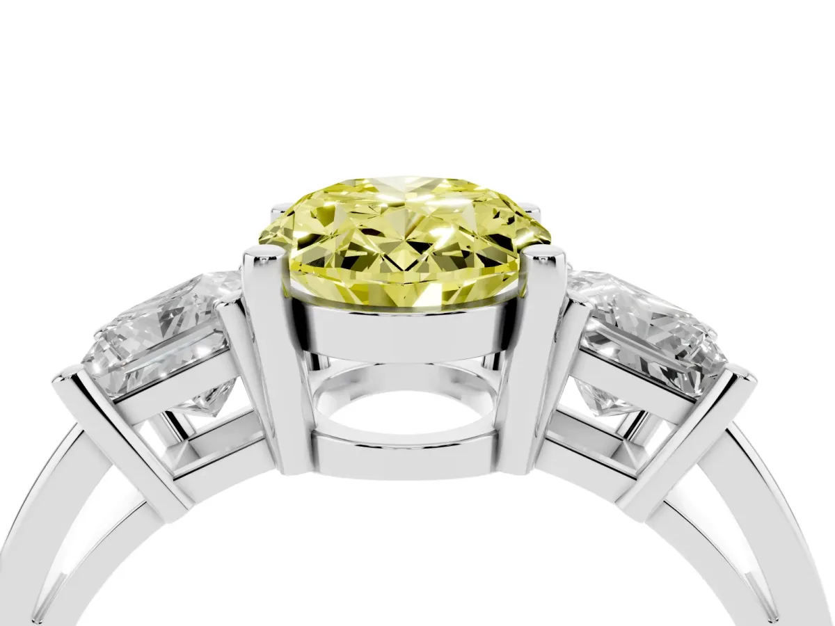 Fancy Yellow Three-Stone Oval Cut Cut Solitaire Ring with Prong Setting Platinum
