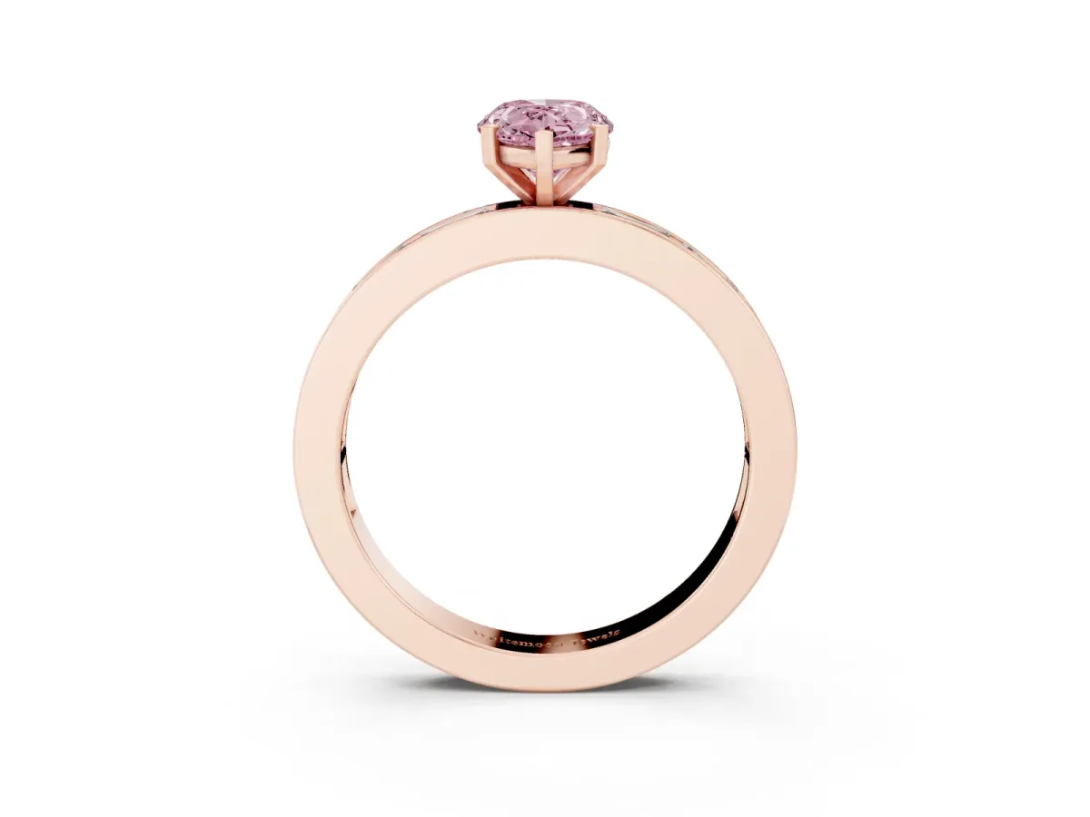 Fancy Pink Pear Cut Solitaire Diamond Ring with Channel-Set Baguette Band and Four-Prong Setting Rose gold
