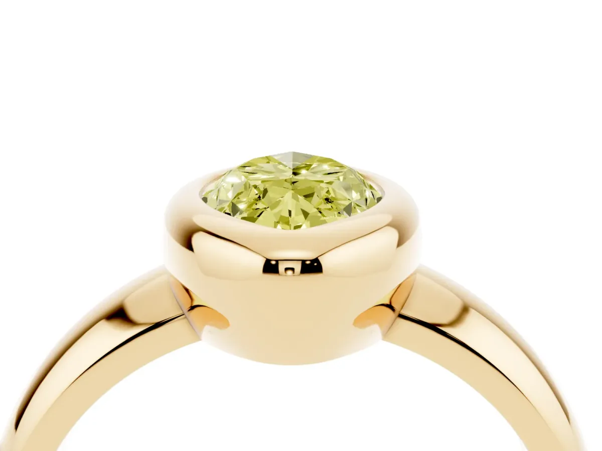 Fancy Yellow Bezel Set Marquise Cut Solitaire Ring with Wide Band Yellow gold