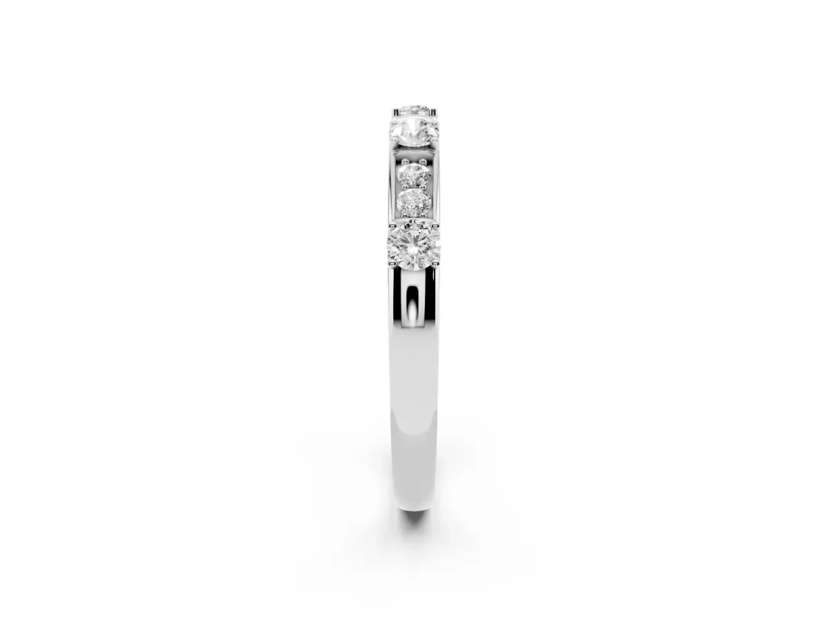 Round Diamond Channel Set Eternity Band with Prong Setting Silver