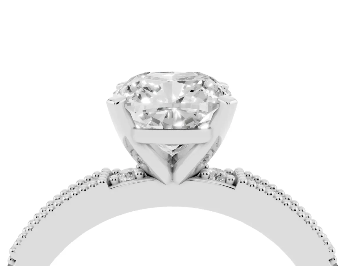 Cushion Cut Solitaire with Pavé Band and Four-Prong Setting Silver