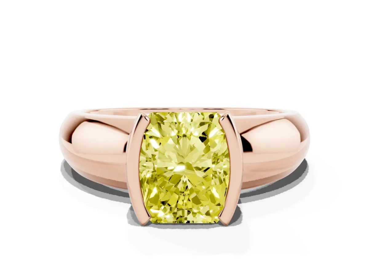 Fancy Yellow Radiant Cut Solitaire Tension Set Diamond Ring with Wide Band Rose gold