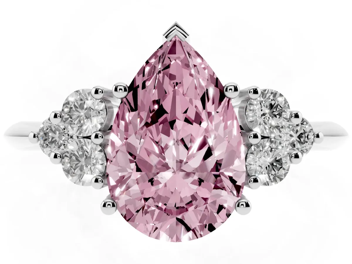 Fancy Pink Pear Cut Cut Diamond Cluster Ring with Solitaire Band and Four-Prong Setting Silver