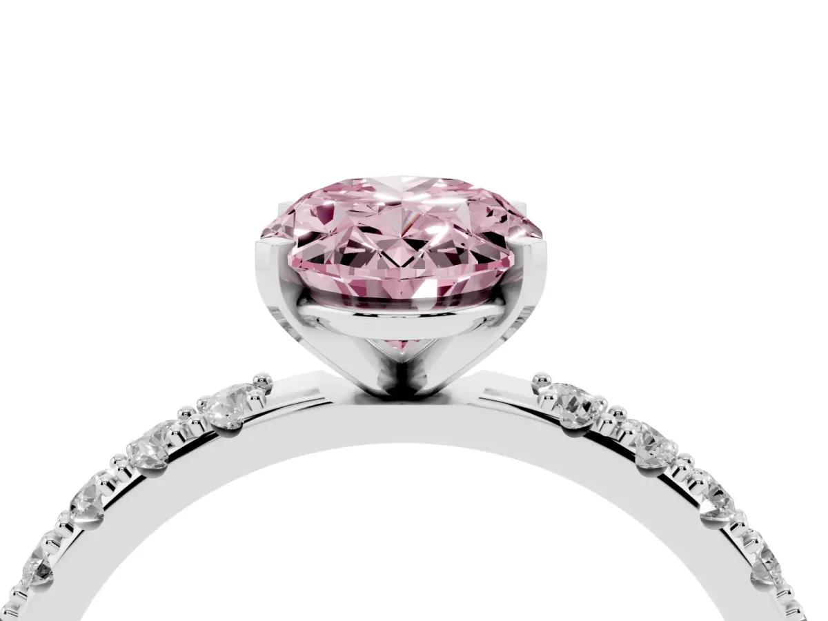 Fancy Pink Oval Cut Diamond Solitaire Pavé Band with Four-Prong Setting Platinum