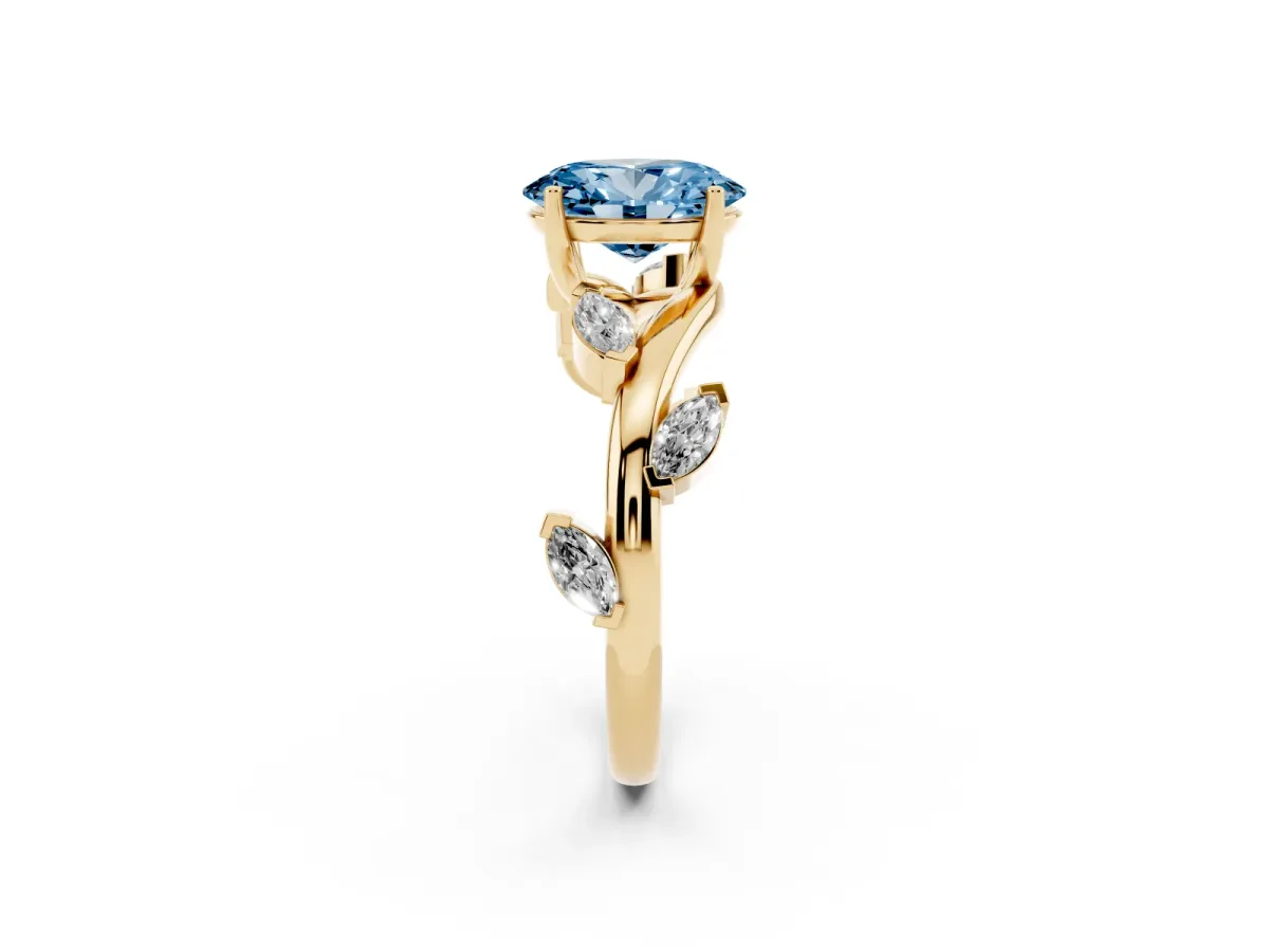 Fancy Blue Oval Cut Solitaire Twisted Band Marquise Accent Prong Setting Ring Yellow gold