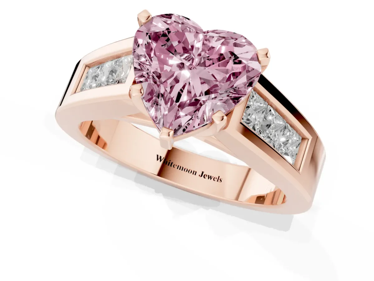 Fancy Pink Heart Cut Cut Channel Set Solitaire Ring with Four-Prong Setting Rose gold