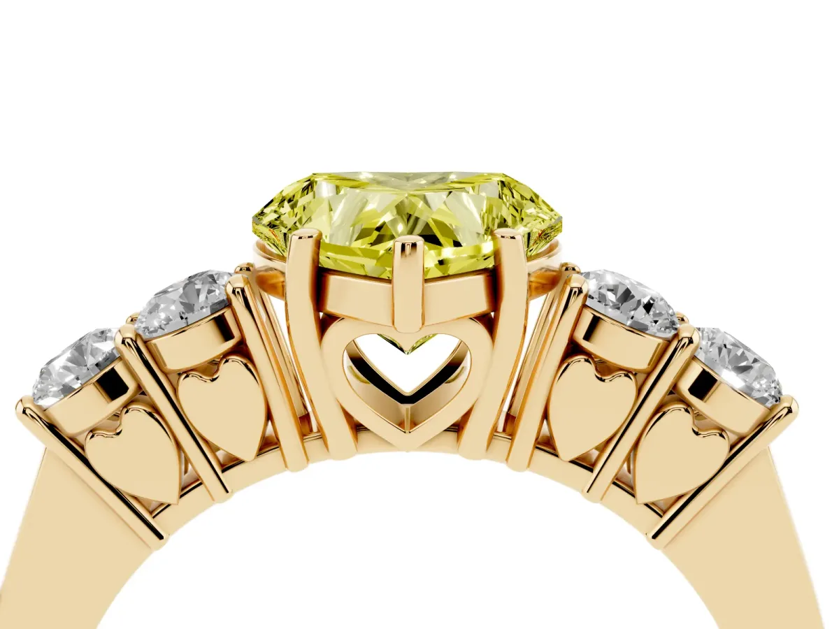 Fancy Yellow Heart Cut Cut Diamond Five-Stone Prong Set White Gold Ring Yellow gold