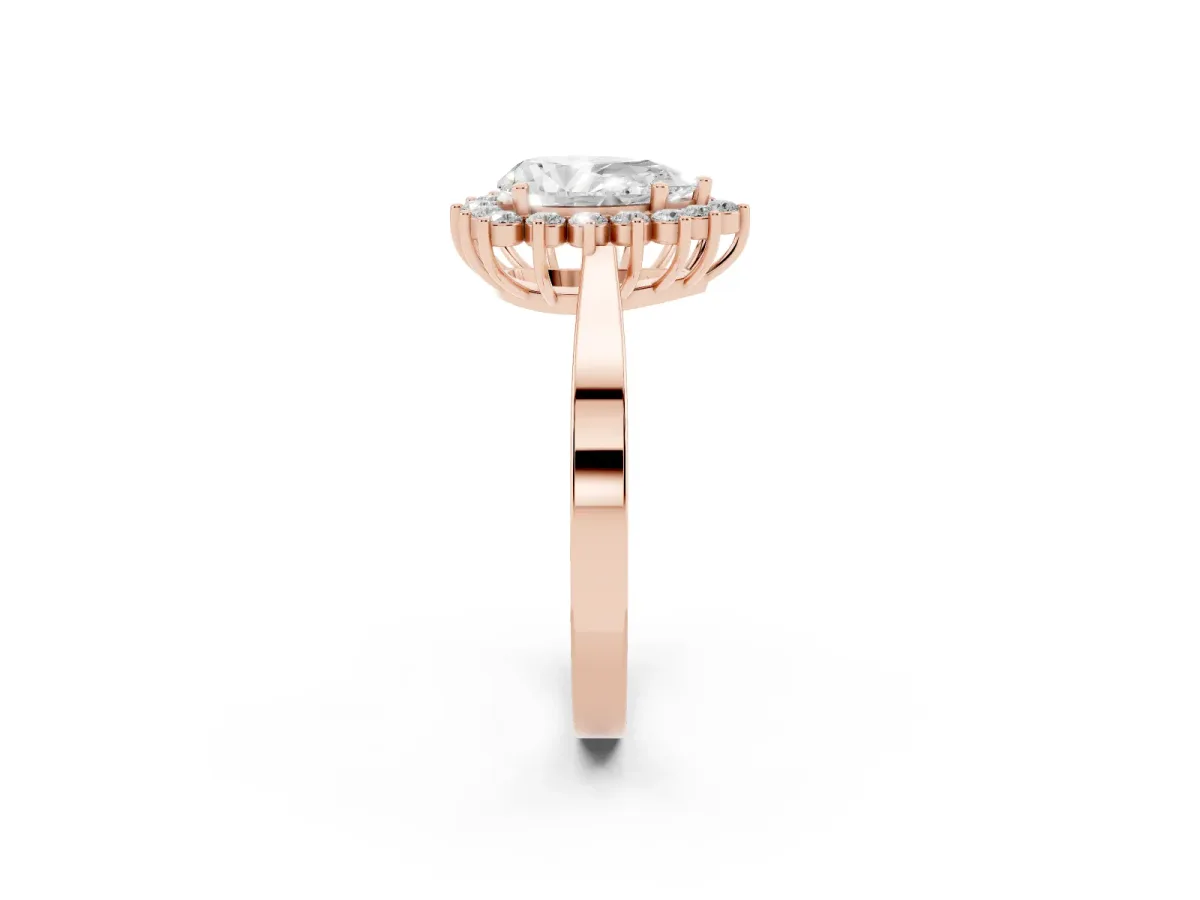 Pear Cut Cut Diamond Halo Ring with Round Brilliant Halo and Solitaire Band Rose gold