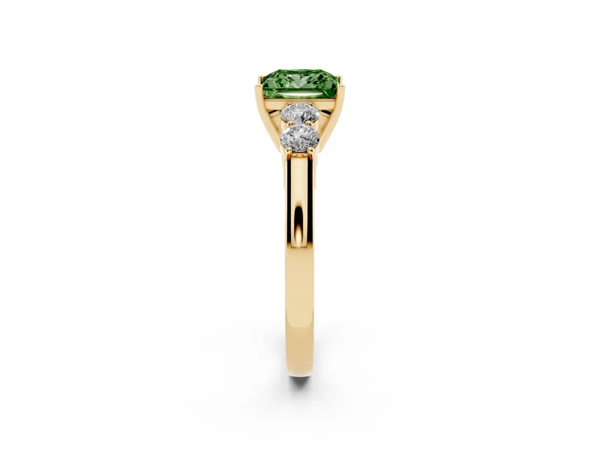 Fancy Green Princess Cut Cut Diamond Five-Stone Prong Set White Gold Ring Yellow gold