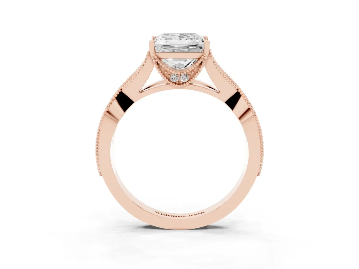 Princess Cut Cut Diamond Twisted Band with Milgrain Pave Setting and Four-Prong Setting Rose gold